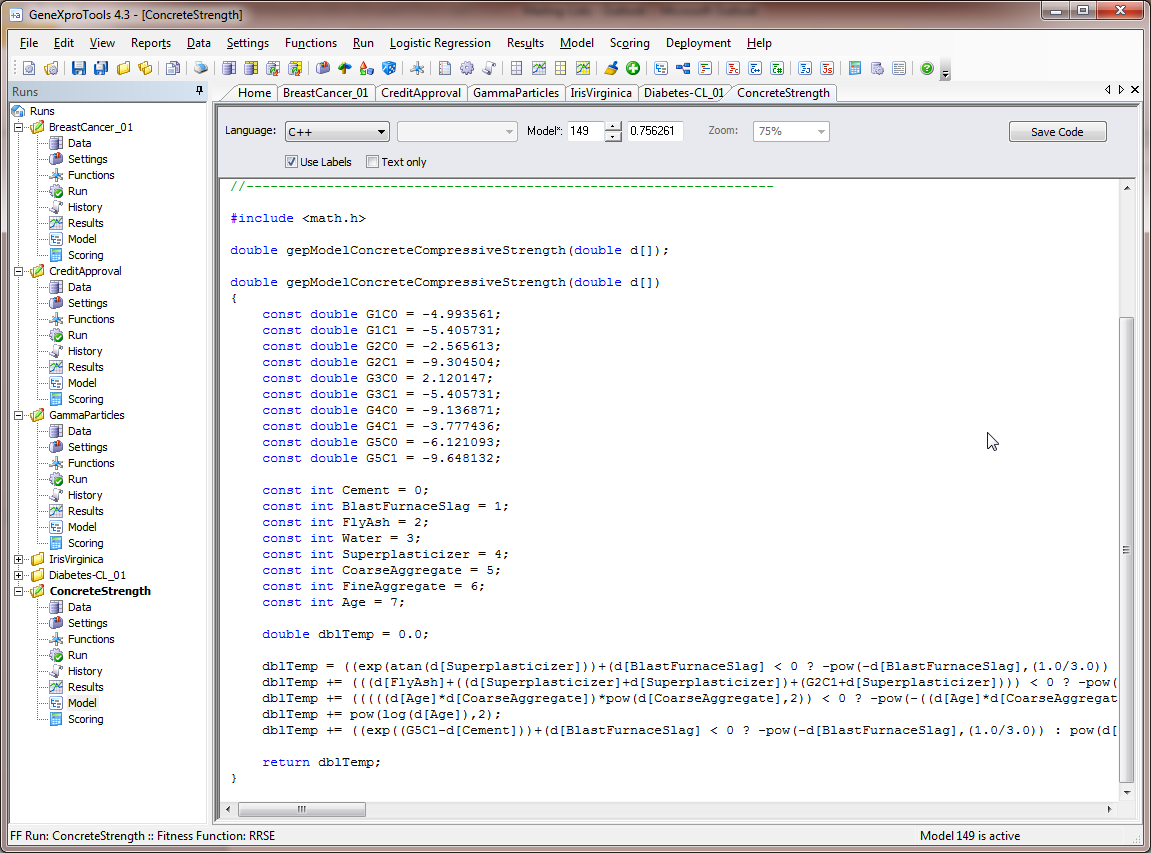 Run Panel - C++ Code with Labels