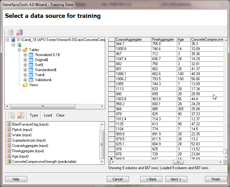 New Run Wizard - Training Data Window
