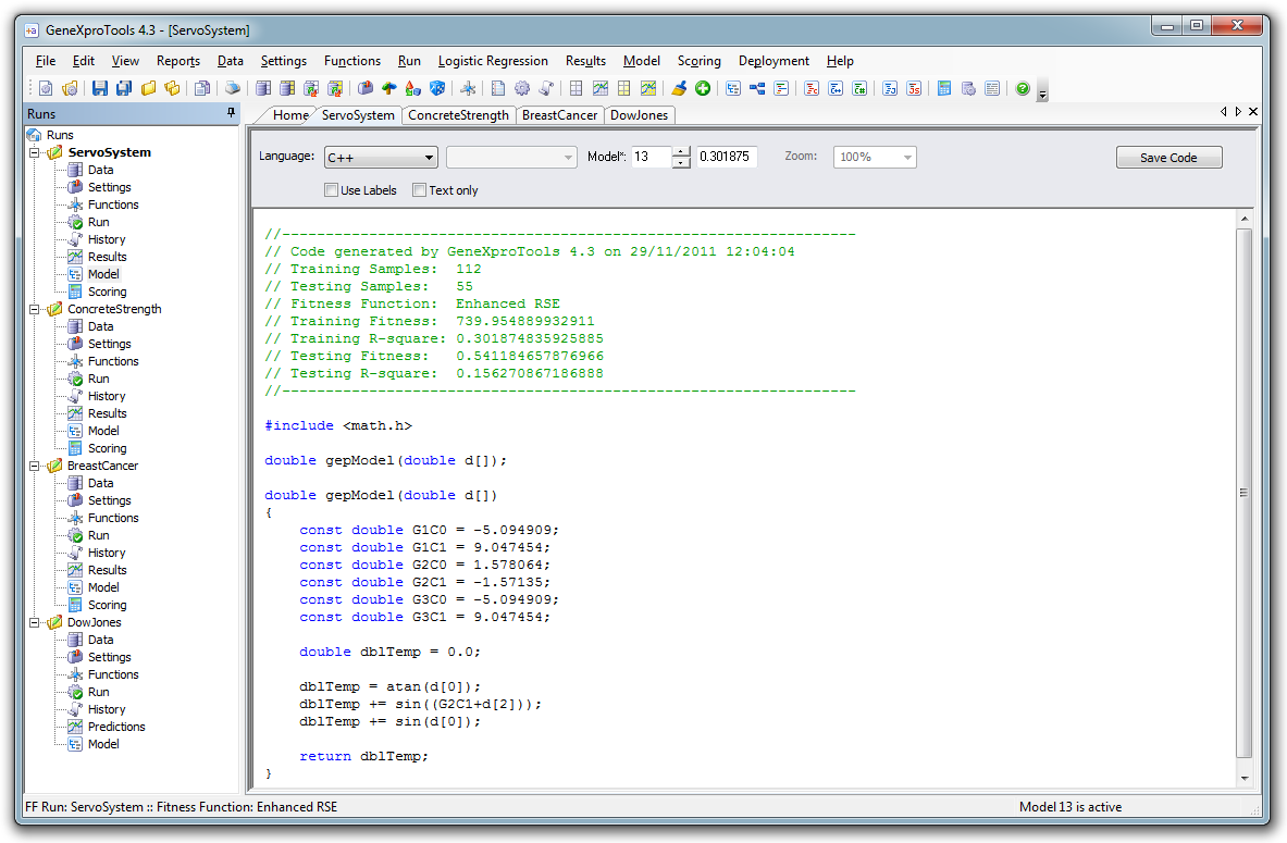 Model Panel - Model Code in C++