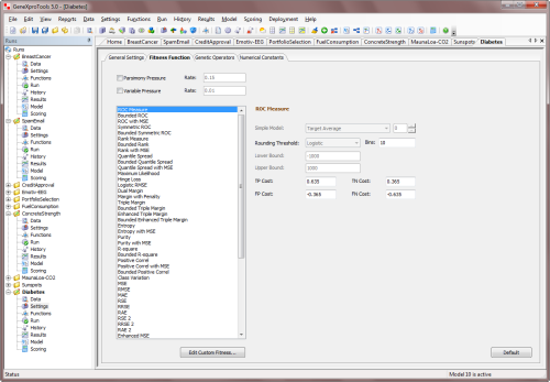 Logistic Regression – Fitness Function Tab